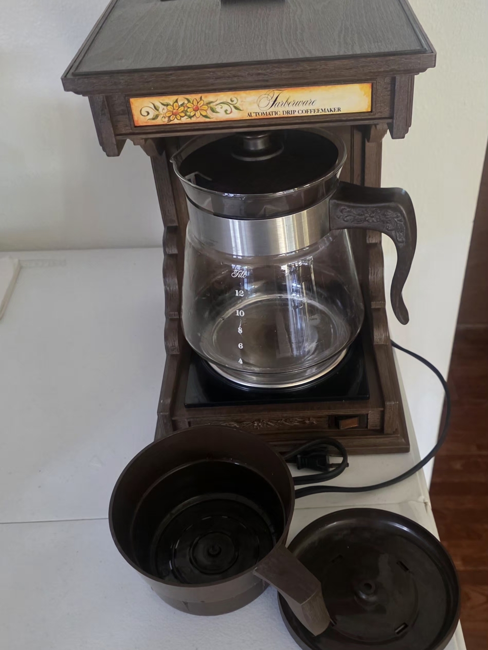 1970s Farberware #265 Automatic Drip Coffee Maker Rustic Country Faux Wood Grain - Picture 3 of 4